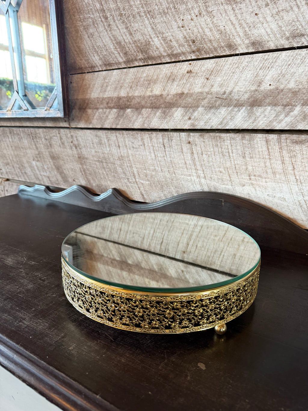 Short Gold Dessert Display with Mirror Top
