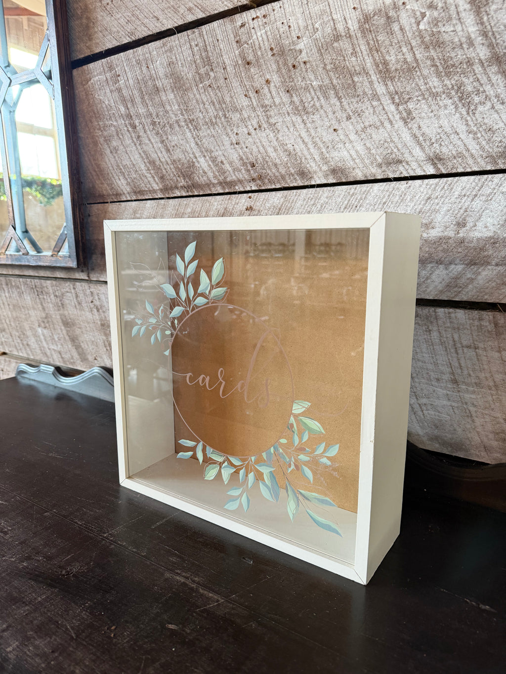 White Acrylic Card Box with Circle Leaf Detail