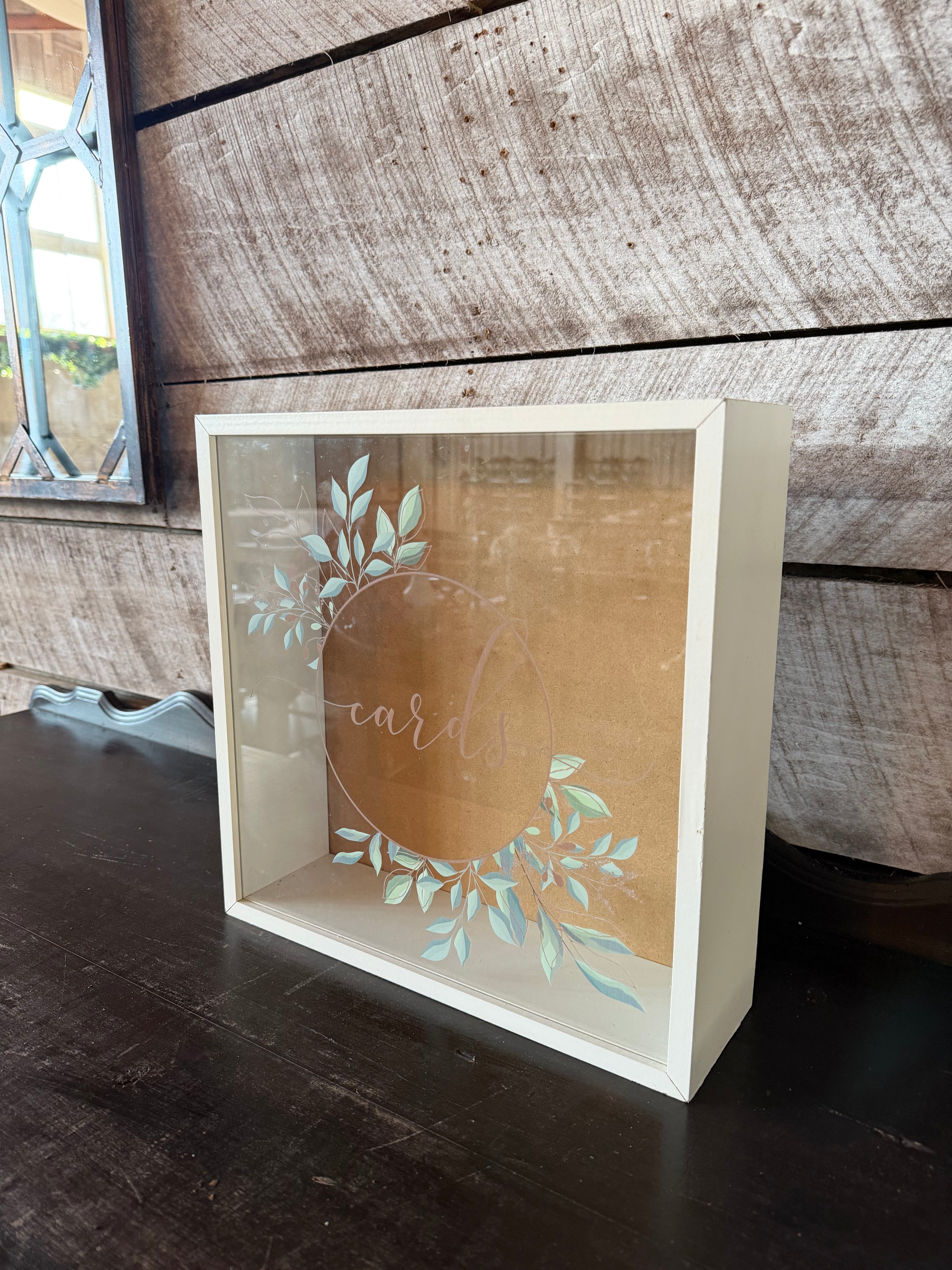 White Acrylic Card Box with Circle Leaf Detail