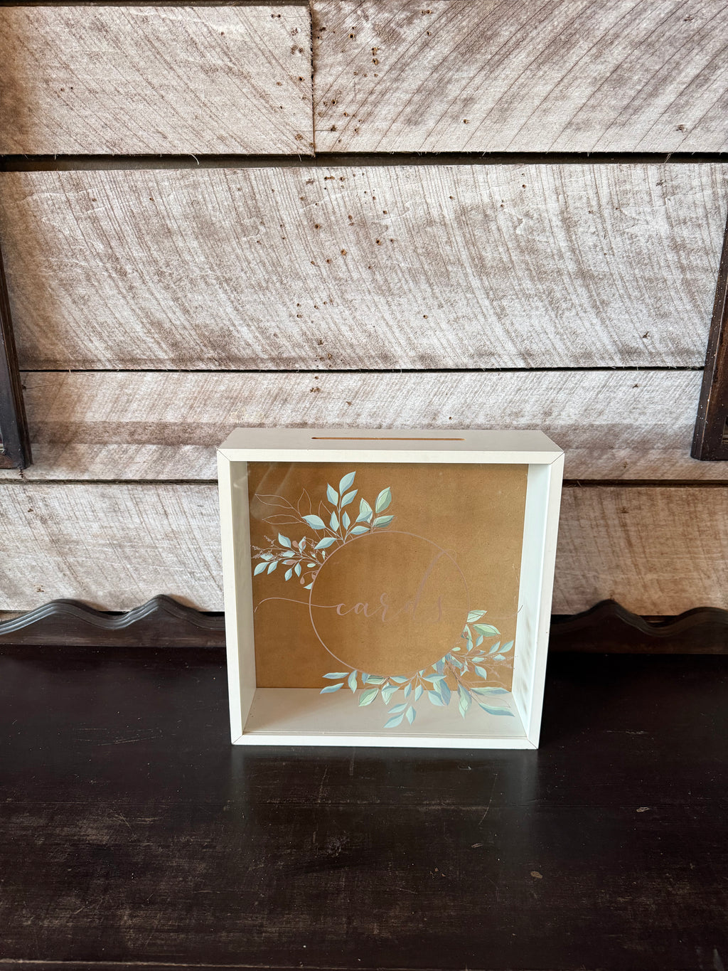 White Acrylic Card Box with Circle Leaf Detail
