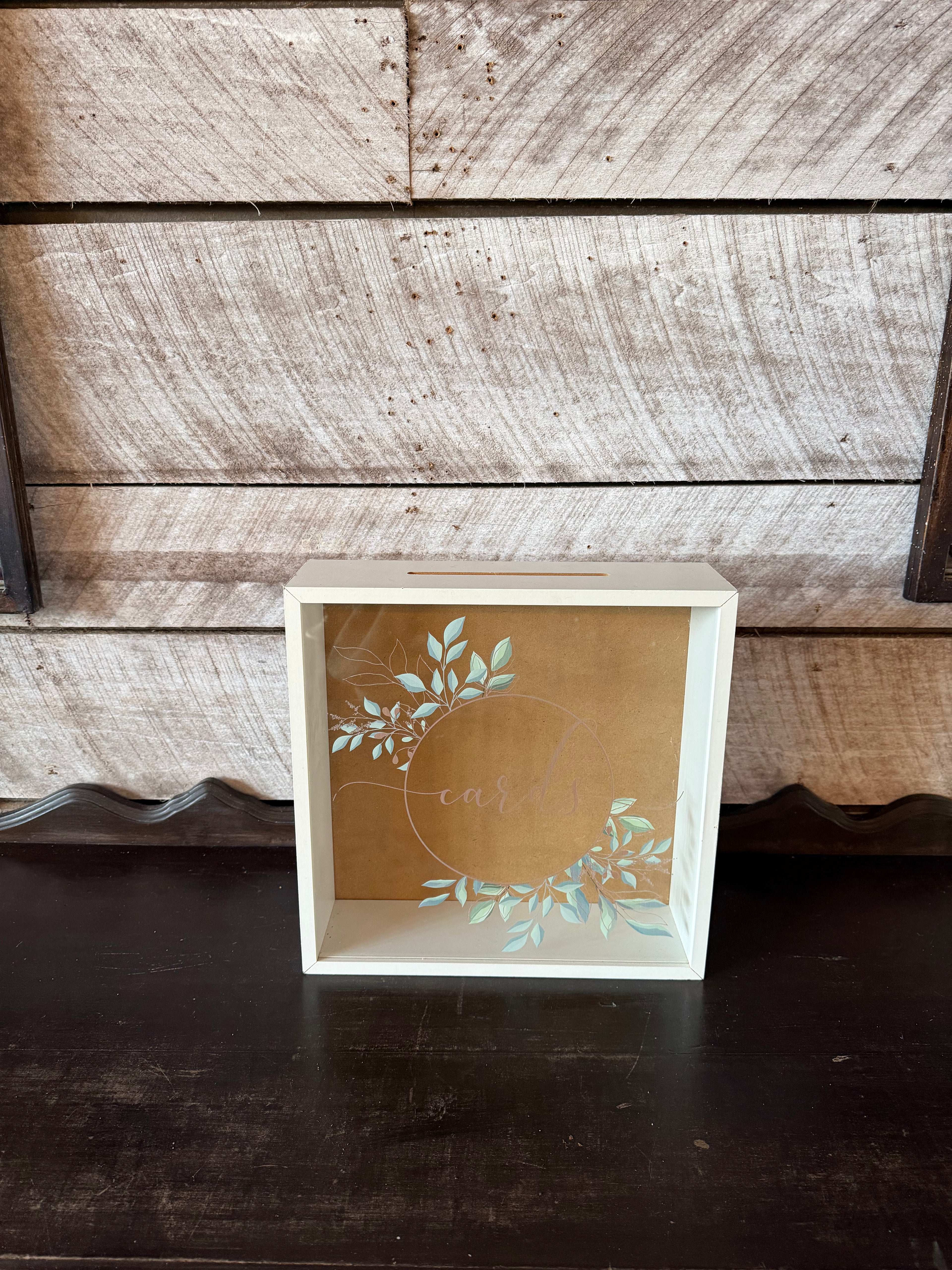 White Acrylic Card Box with Circle Leaf Detail