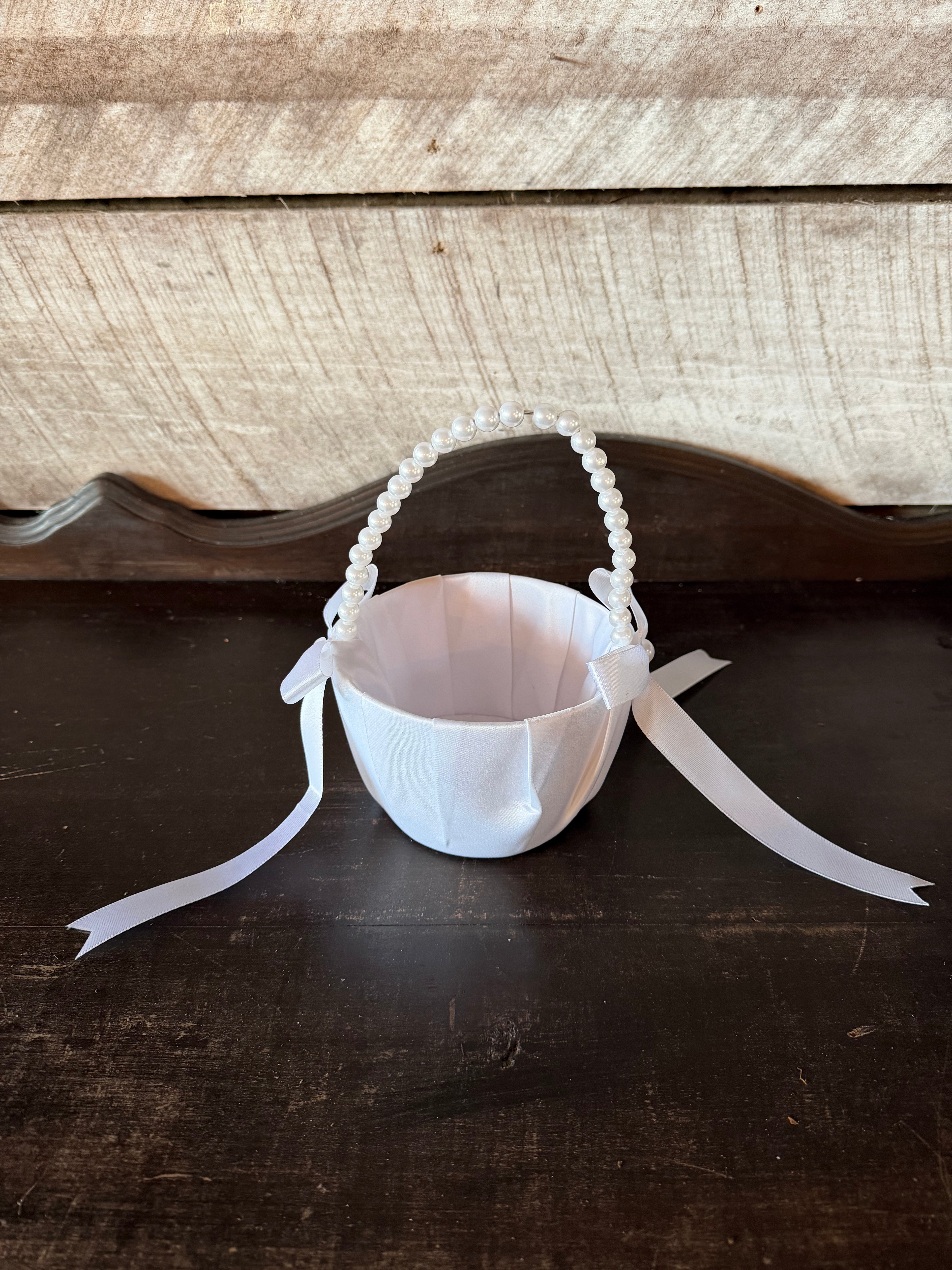 White Flower Girl Basket