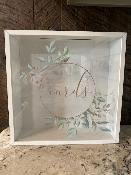 White Acrylic Card Box with Circle Leaf Detail
