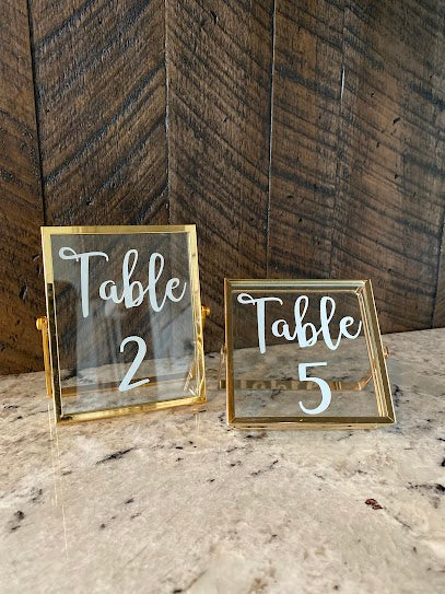 Mismatched Gold Glass Framed Table Numbers