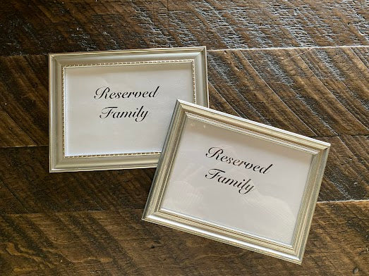 Silver Framed Reserved Family Signs