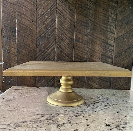 Square Cake Stand - Gold Stand With Wood Base