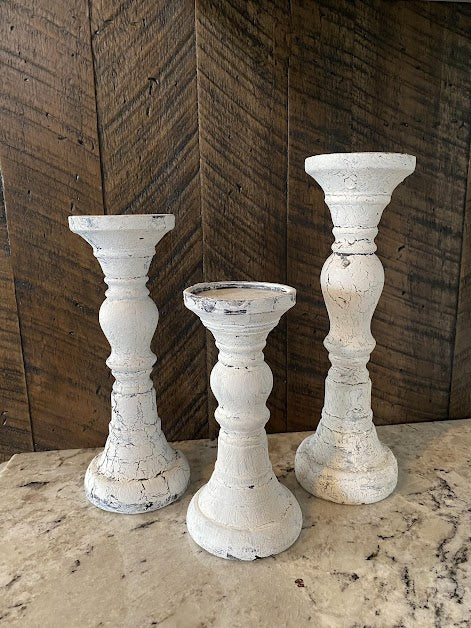 White Wooden Flameless Candle Holders